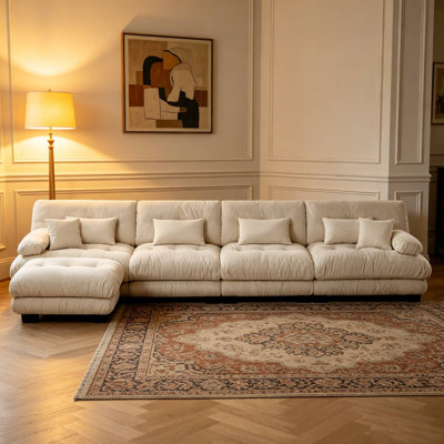 L-Shaped Modular Chenille Convertible Sectional With Ottoman