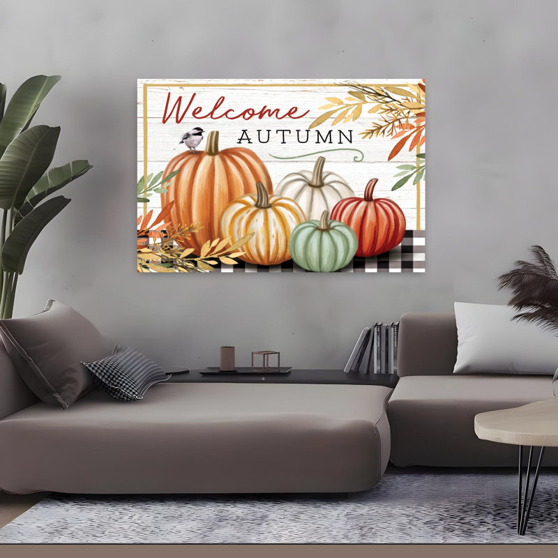 Welcome Welcome, citrouilles, art moderne d'automne, H 32 po x l 48 po