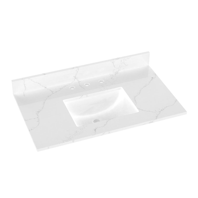 37" Quartz Single Bathroom Vanity Top with Sink, Carrara White