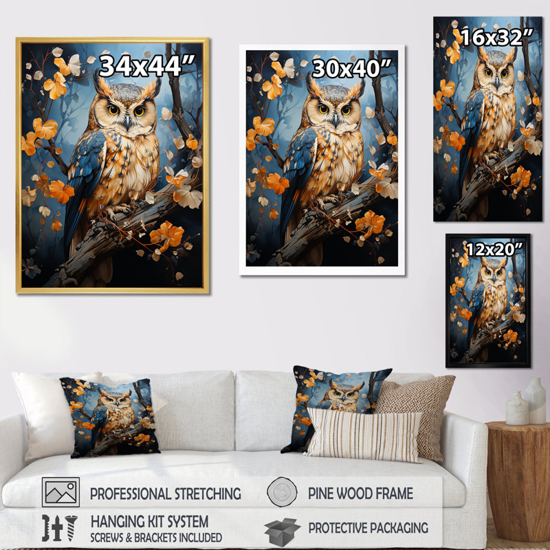 «Enchanted Forest Sentinels Owl I» sur toile, Cadre noir, H 40 po x l 30 po x P 1,5 po