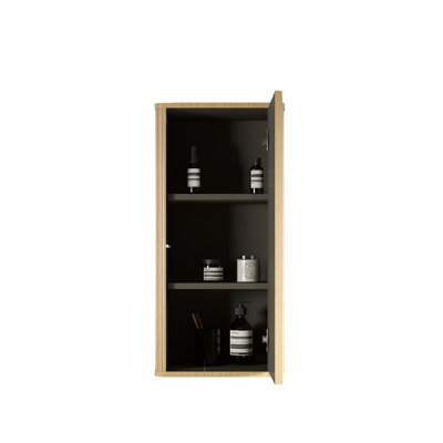 Armoire de salle de bain en chêne naturel - solution de rangement pour petits espaces pré-assemblés avec 2 tablettes intérieures réglables pour un design moderne et sécuritaire des espaces et du contreplaqué