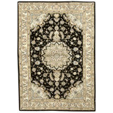 Hand Knotted Area Rug in Black And Beige
