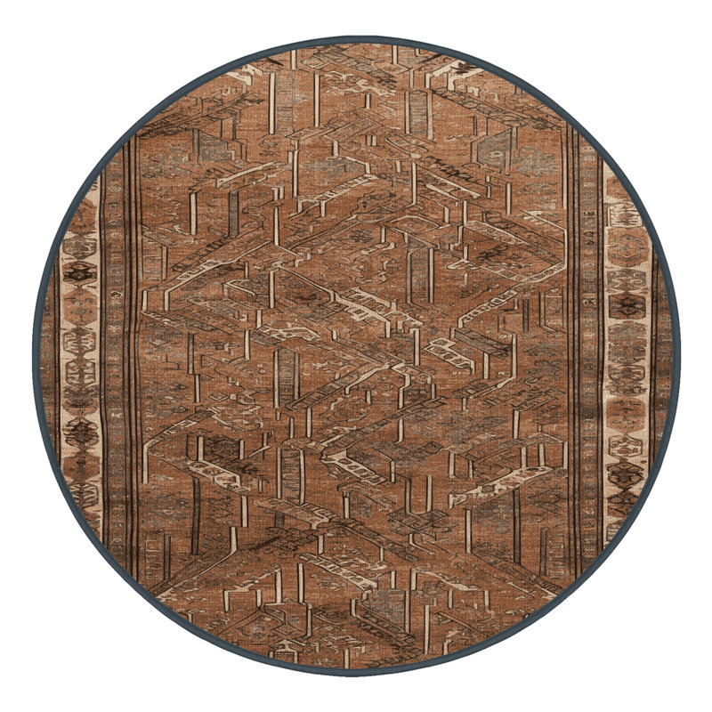Tapis brun turc lavable à la machine, Rond 7 pi