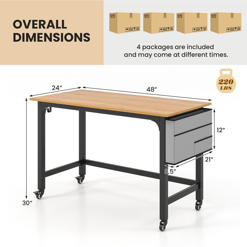 Ensemble de bureau d'ordinateur 4 pièces, Naturel