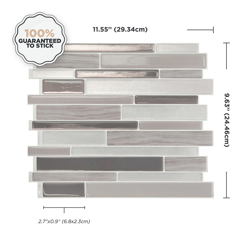 Carreau de dosseret en gel pelez et collez Milano 12 po x 10 po, gris