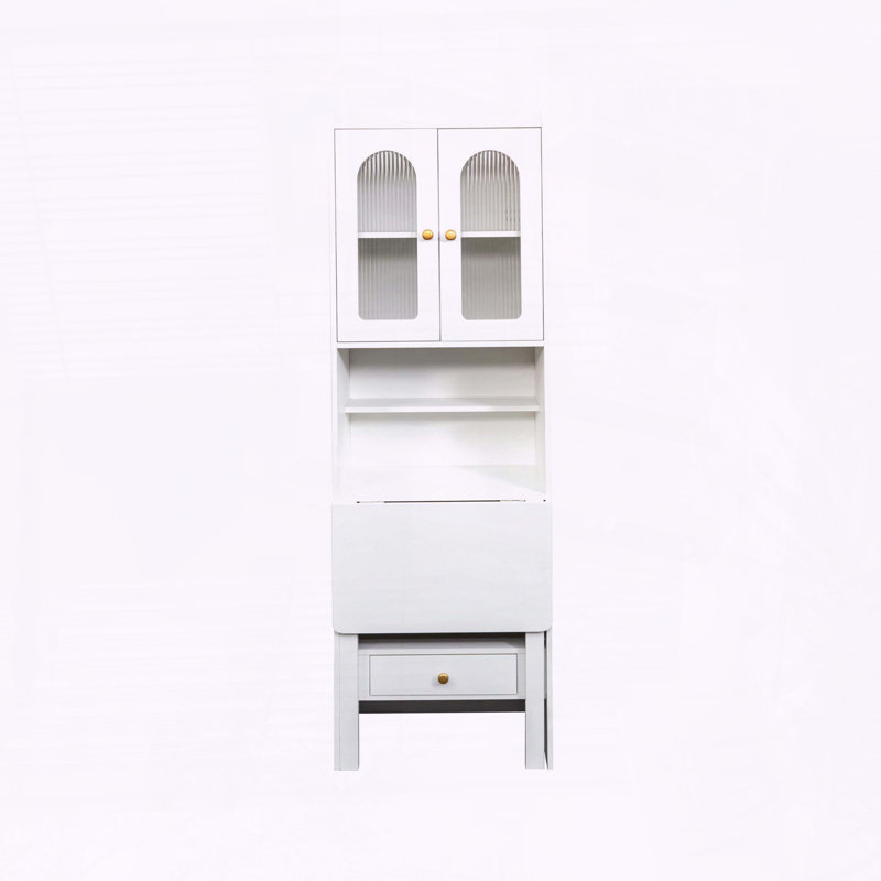 Fold-Out Convertible Writing Table & Desk Cabinet with Shelf & Drawer – Multi-Function Workstation, White