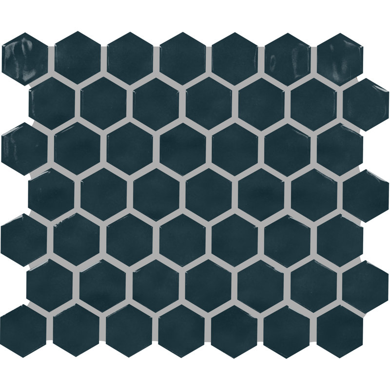 Itona Tile 1-1/2 x 1-1/2 Ceramic Hexagon Mosaic Tile (12 PC Per Carton) (9.72 SQFT Per Carton), Deep Blue