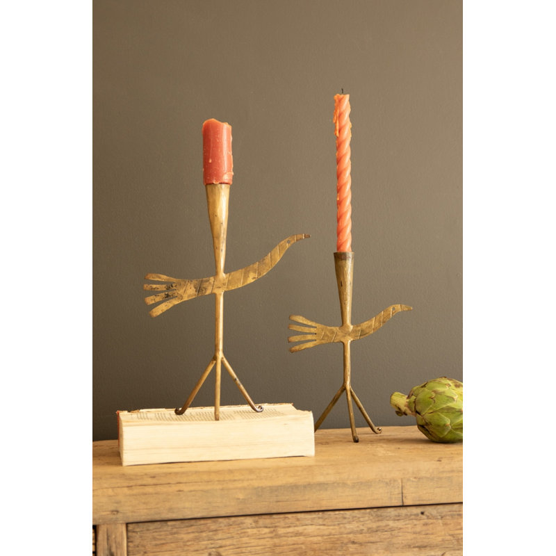 ENSEMBLE DE DEUX PORTE-BOUGIES TAPER - OISEAUX