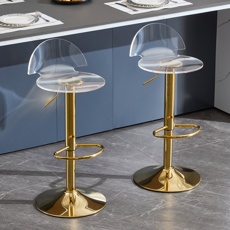 Tabouret de bar réglable réglable - Ensemble de 2 tabourets de bar en acrylique avec accents argentés, chaise moderne pour la maison ou le bar