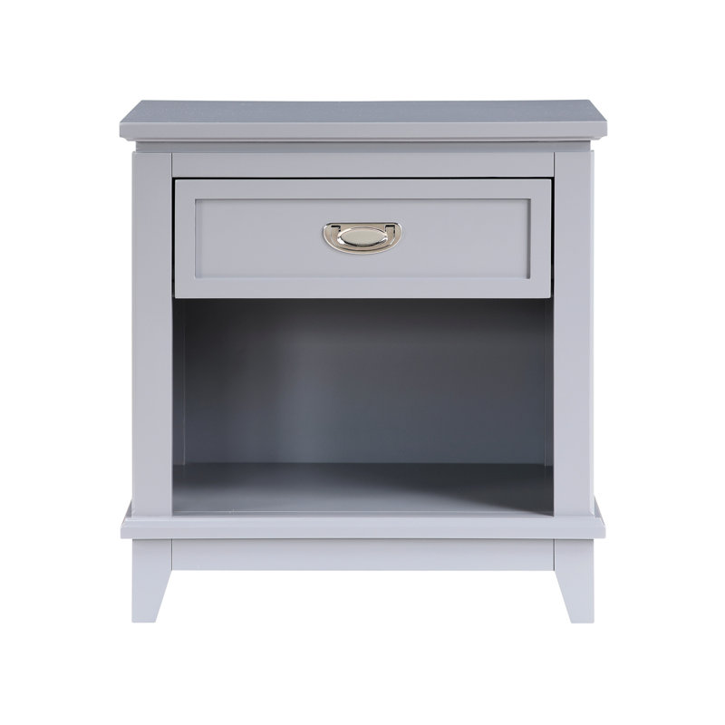 Table de chevet grise de style classique pour chambre à coucher, 1 tiroir avec glissières à roulement, tablette inférieure, sans assemblage, 24 po x 16 po, 26 po d'assemblage en douceur requis