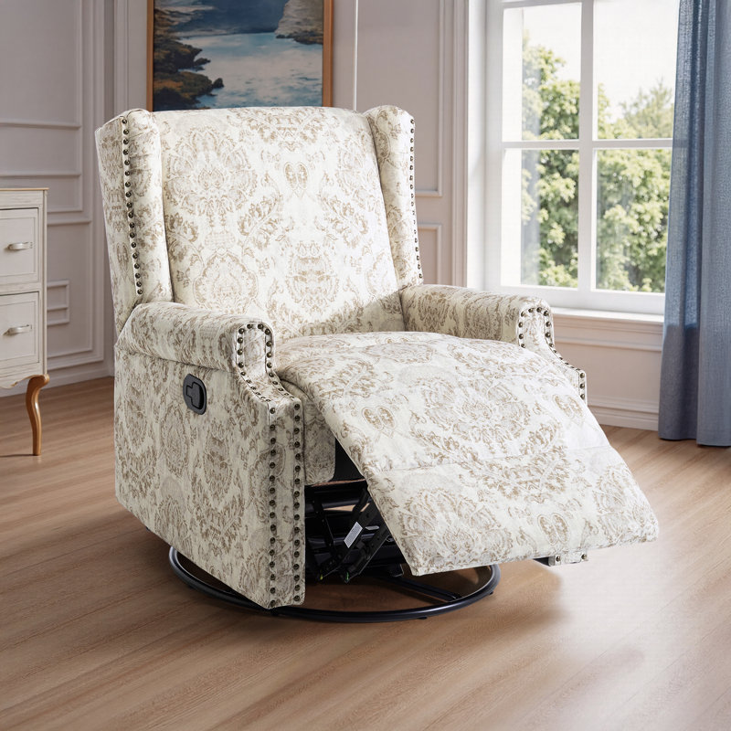 Fauteuil inclinable et oscillant rembourré à oreilles avec poignées manuelles et garniture Naihead, Beige
