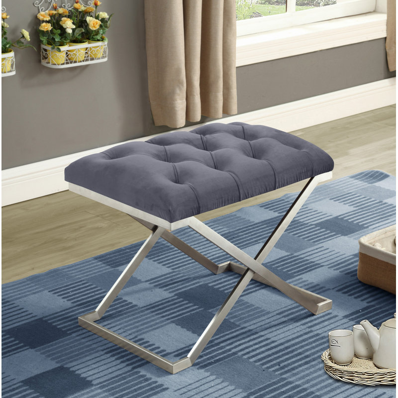 Dunston Velvet Ottoman, Black, Silver