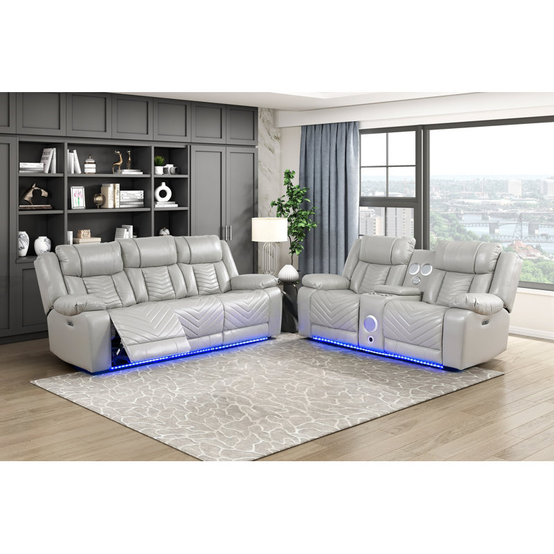 Ensemble de canapés inclinables gris 2 pièces, Gray Faux Leather