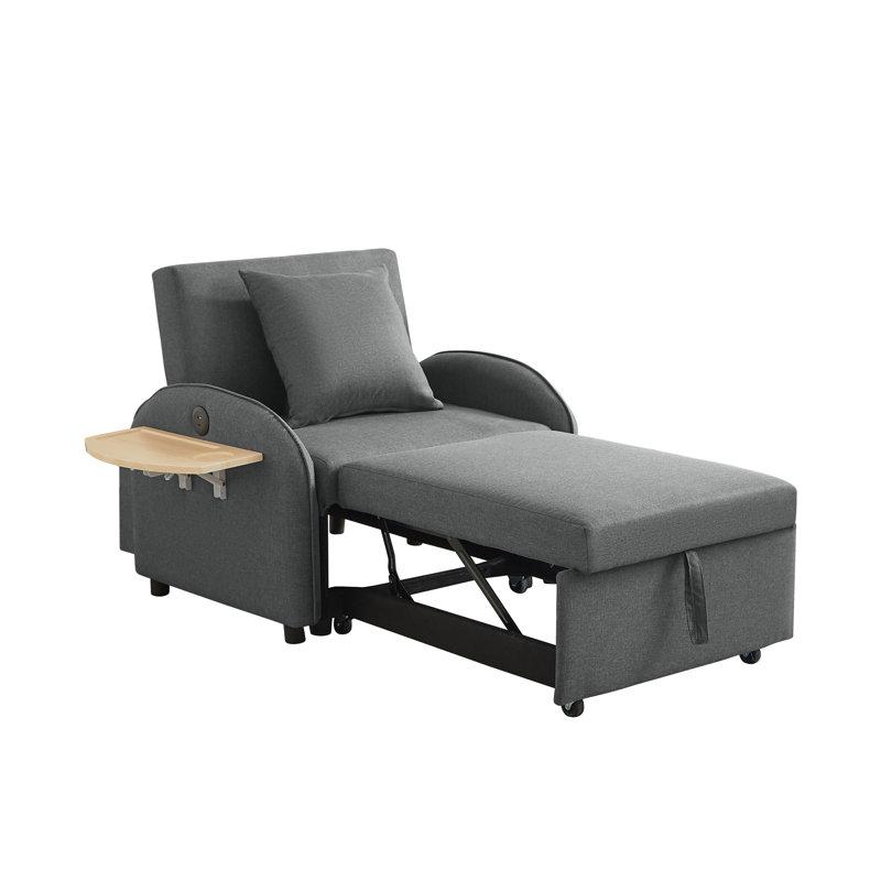 Fauteuil d'appoint convertible de 35 po de largeur avec table pliable et ports de charge, Dark Grey