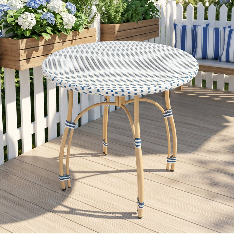 Altesa French Bistro Outdoor Table, Round Outdoor Coffee Table for Patio Balcony Garden, Blue/White