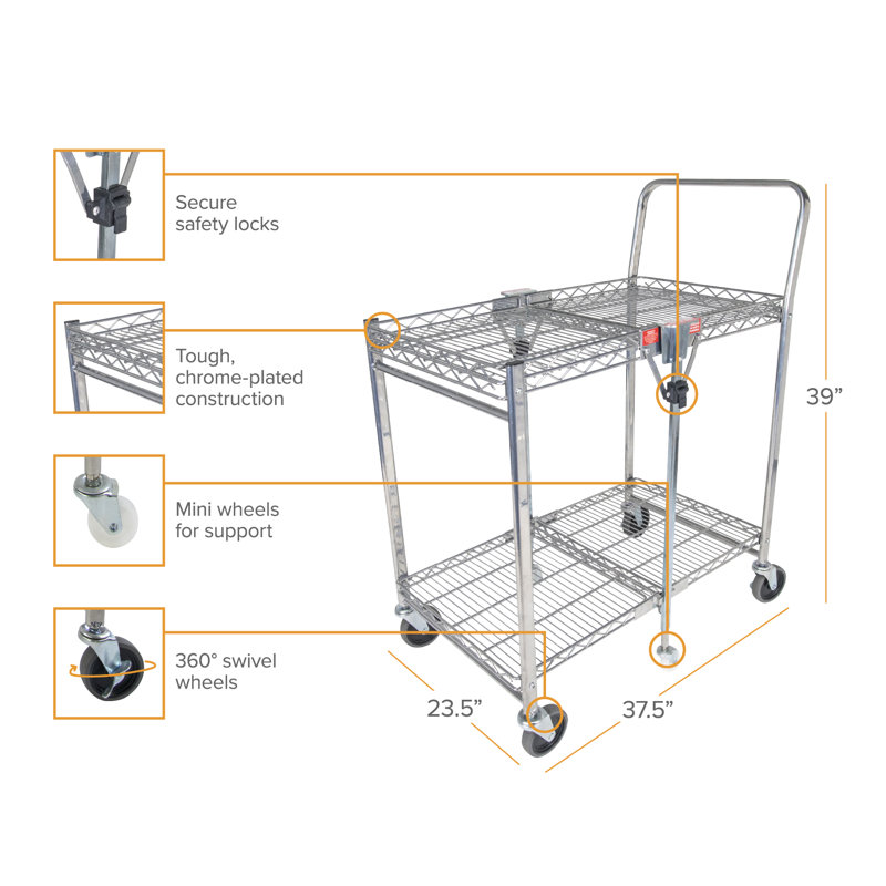 Utility Cart with Wheels, 50.7" H x 26.5" W x 50.7" D