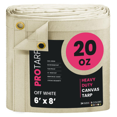 PROTARP Extreme Heavy Duty 20 OZ Water Resistant Canvas Tarp, UV Resistant Tarpaulin Cover with Rustproof Brass Grommets, Multipurpose for Canopy, Roof, Camping, Woodpile . (Off White)