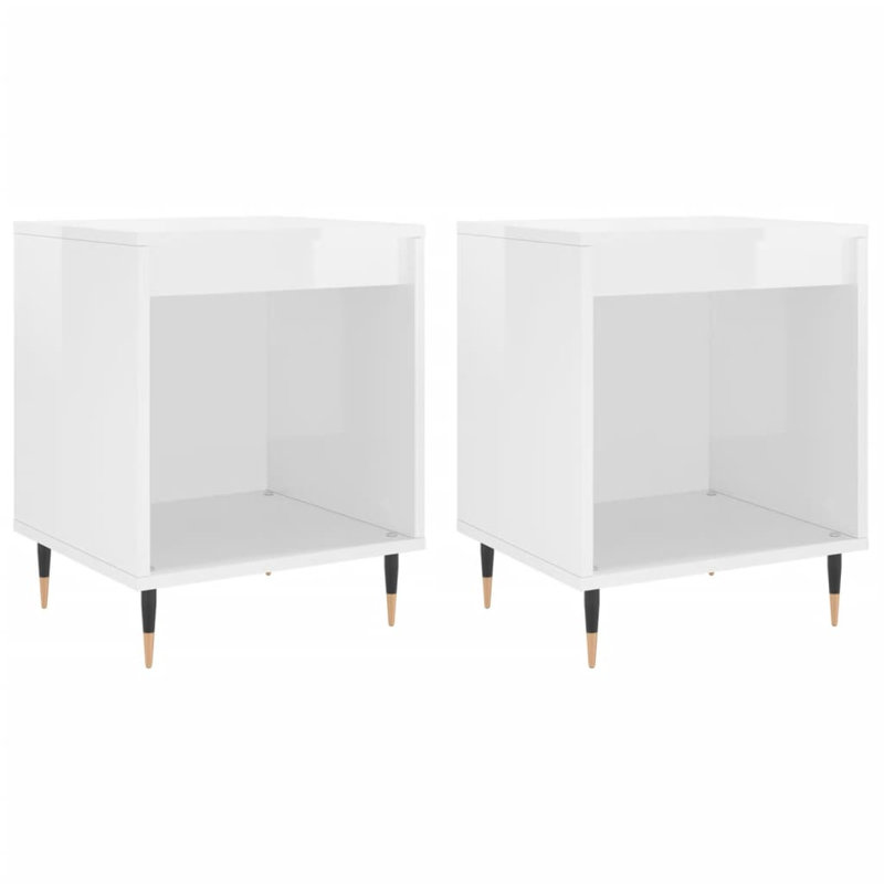 Plainsboro Solid Wood Bedside Table, High Gloss White, Set of 2
