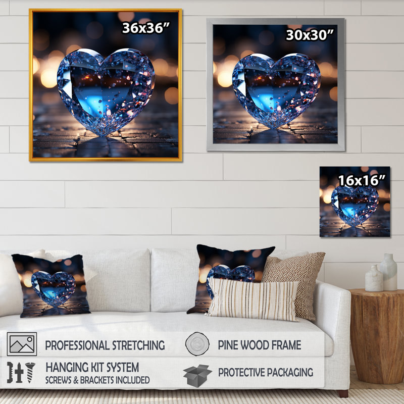 «Blue Neon Heart Shape - Abstract Shapes», impressions d'art mural FL107253, Noir, H 30 po x l 30 po x P 1 po