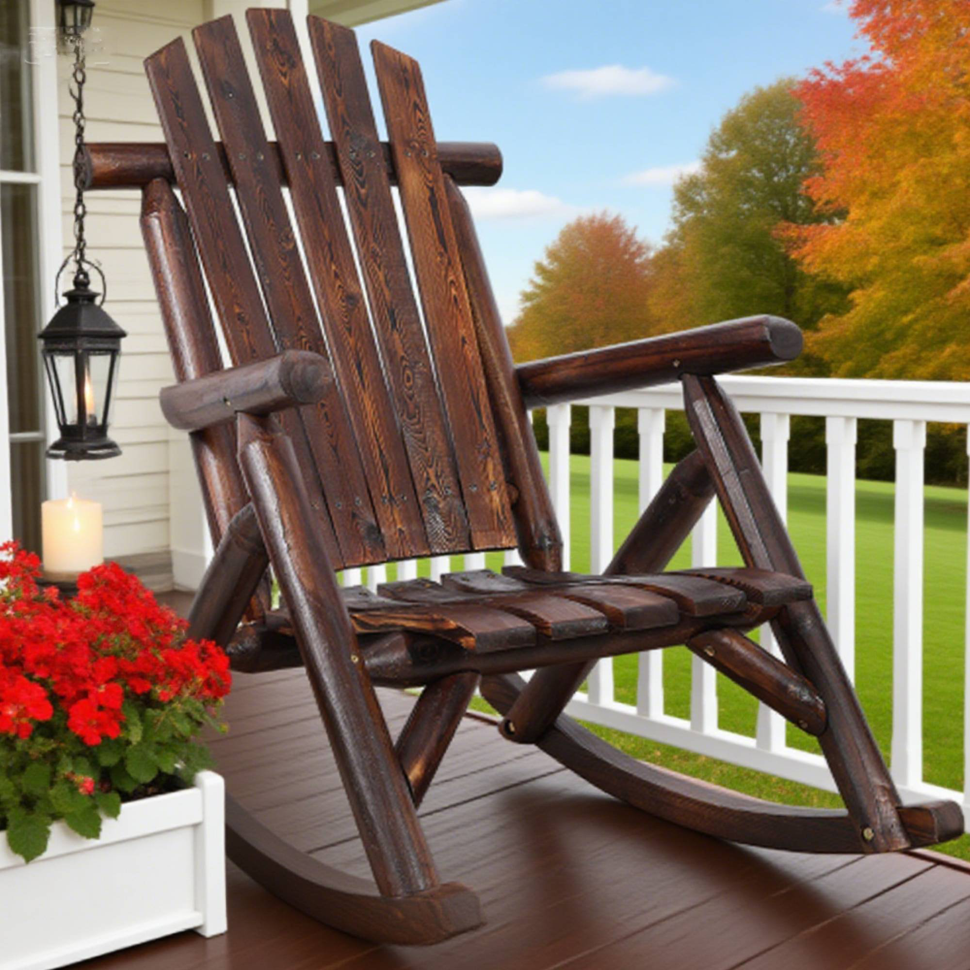 Union Rustic Wooden Porch Rocker Chair,Durable Wooden Porch Rocker ...