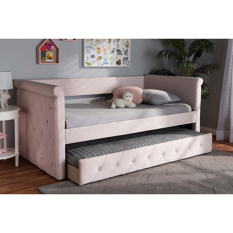 Samitha Upholstered Daybed, Queen, Light Pink Velvet