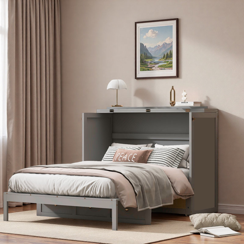 Lit escamotable pleine grandeur avec tiroirs de rangement, peu encombrant, élégant et robuste pour la chambre à coucher, gris