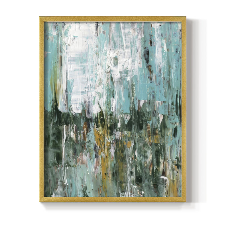 «Abstract Turquoise Forest I», reproduction encadrée - bois massif, H 15 po x l 12 po, Cadre doré