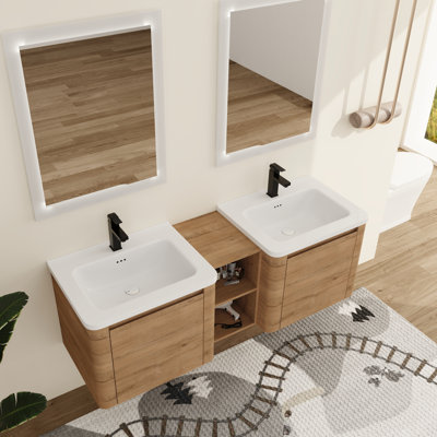 Narnby 60'' Wall-Mounted Double Bathroom Vanity With Ceramic Top