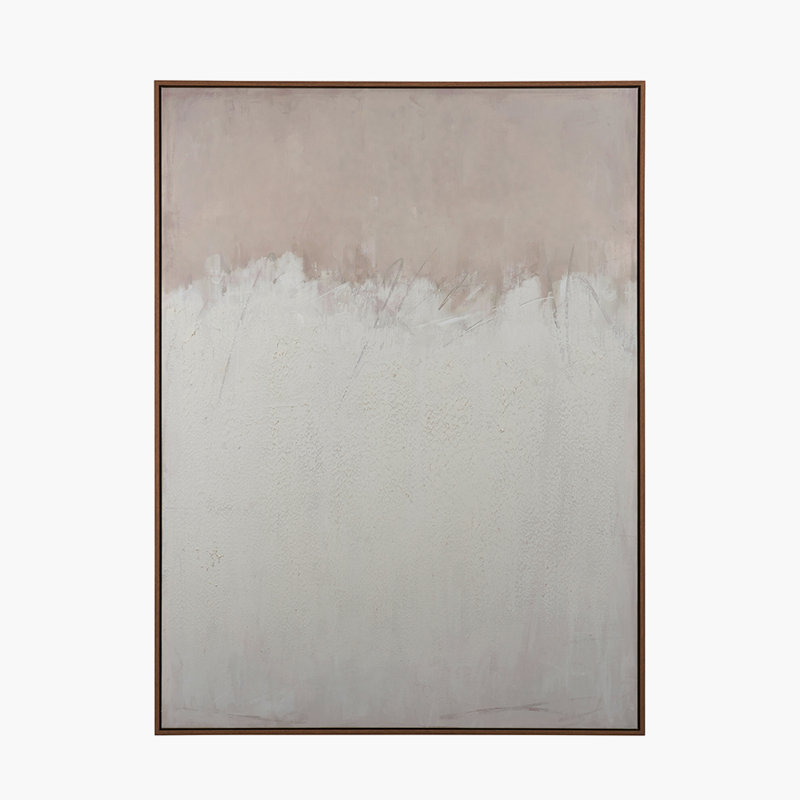 Natural And White Abstract Canvas With Natural Frame Large - Single Picture Frame Print on Canvas
