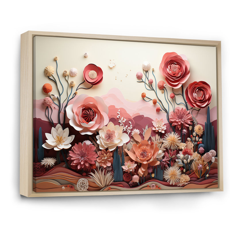 Cactus Crimson Collage, impression sur toile encadrée, Cadre naturel flottant, 24" H x 32" W