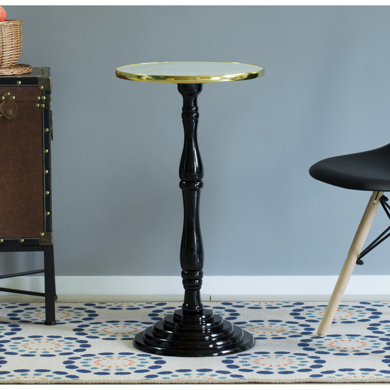 Gumm Round Wooden Side Table, Living Room Accent Pedestal End Table - Decorative Stand, Gold