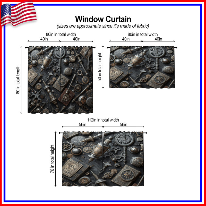 Rideaux de fenêtre Steampunk Gears Clocks Steampunk, 80in x 52in - 2 panels, Transparent