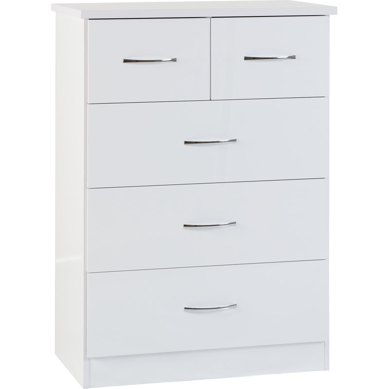Cascio 5 Drawer Chest Of Drawers, White Gloss
