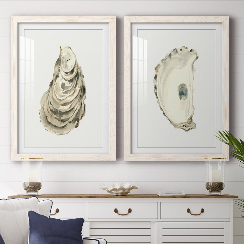 «Neutral Oyster Study I-Premium», reproduction d'art encadrée - prête à être accrochée, Blanc, H 27,5 po x l 75 po x P 1,5 po