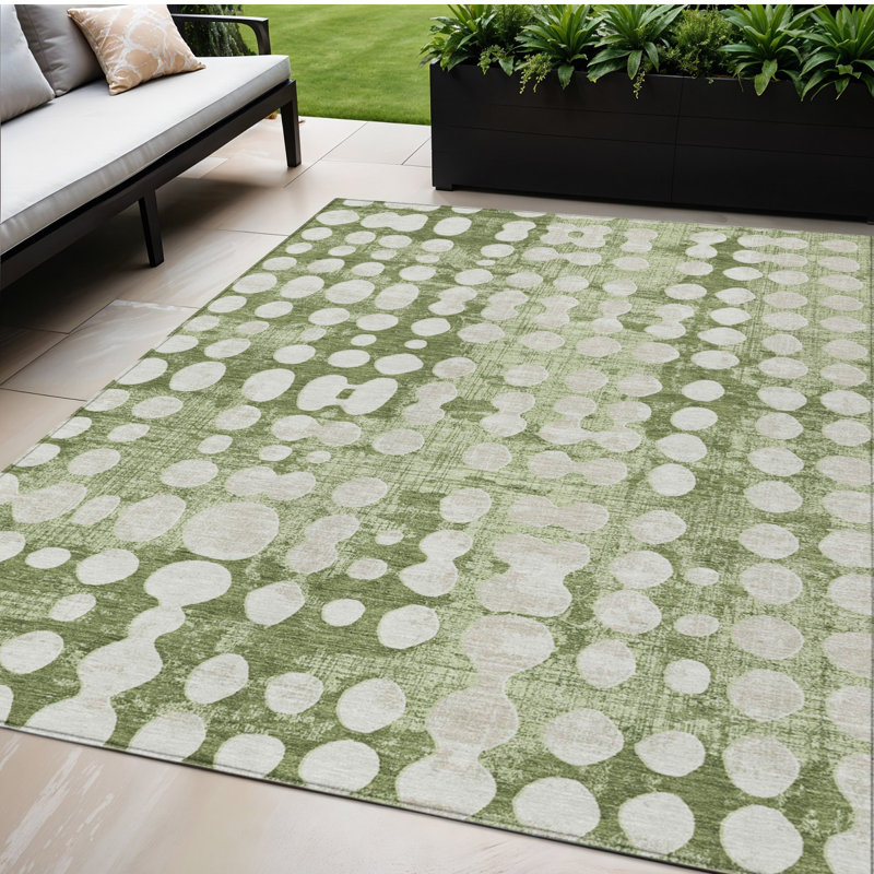 Tapis extérieur lavable abstrait vert et ivoire artichaut 5 pi x 8 pi