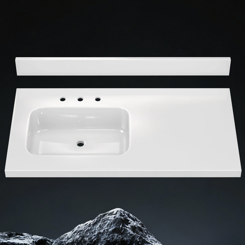 42 in W x 22 in D White Solid Surface Vanity Top with Left Integrated Sink and 4 in Backsplash