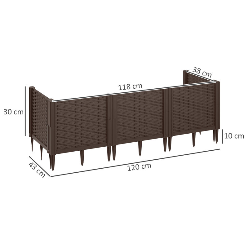 Outsunny Plastic Raised Garden Bed Modular Planter Box Kit for Herbs Brown