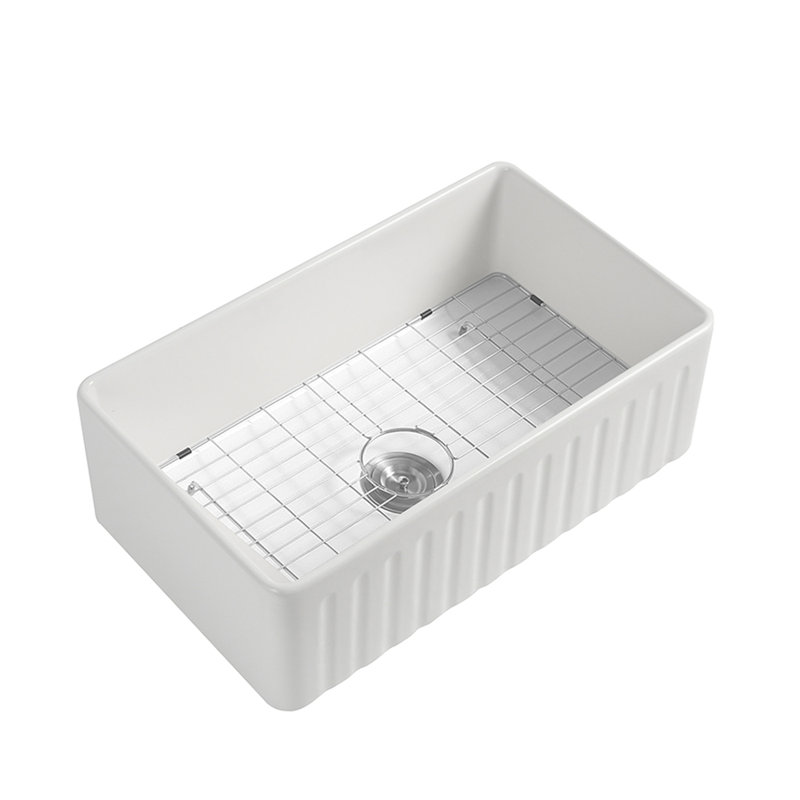 Farmhouse Kitchen Sink with Grid and Strainer
