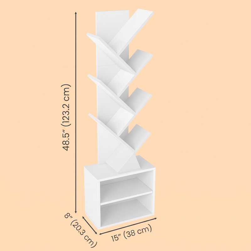 Bibliothèque à 9 niveaux, tablette d'angle gain de place, bibliothèque sur pied pour bureau, chambre, salon, blanche