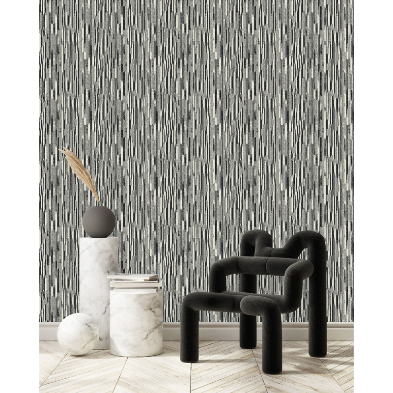 Carreau de papier peint auto-adhésif L 10,4 pi x l 25 po Black Lines, L 25 po x L 124,8 po