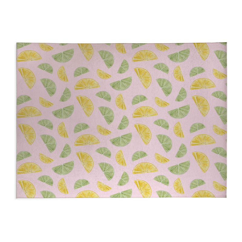 Tapis de cuisine antidérapant Summer Limes & Lemons, Rectangulaire 3 pi x 5 pi, Rose