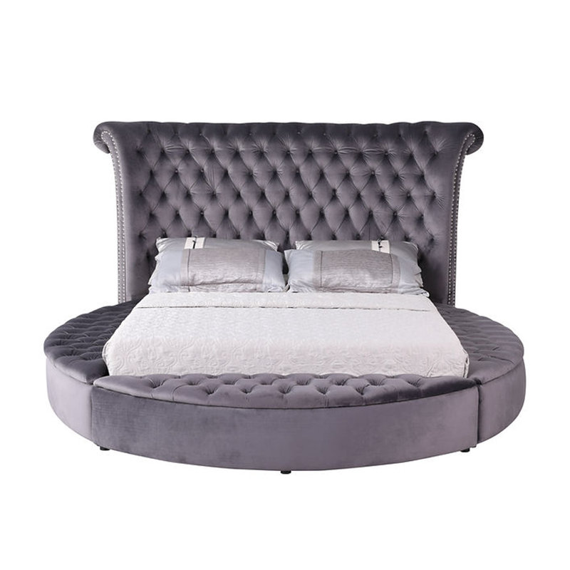 Lit plateforme tapissier Kametra, Très grand, gris