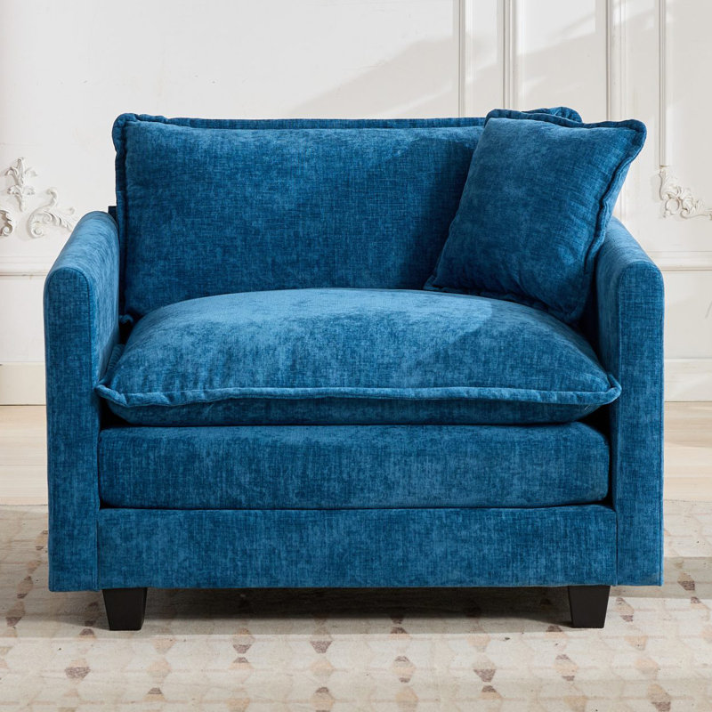 Schmucker 42'' W Oversized Accent Chair, Deep Seat Chenille Cloud Sofa Chair, Blue