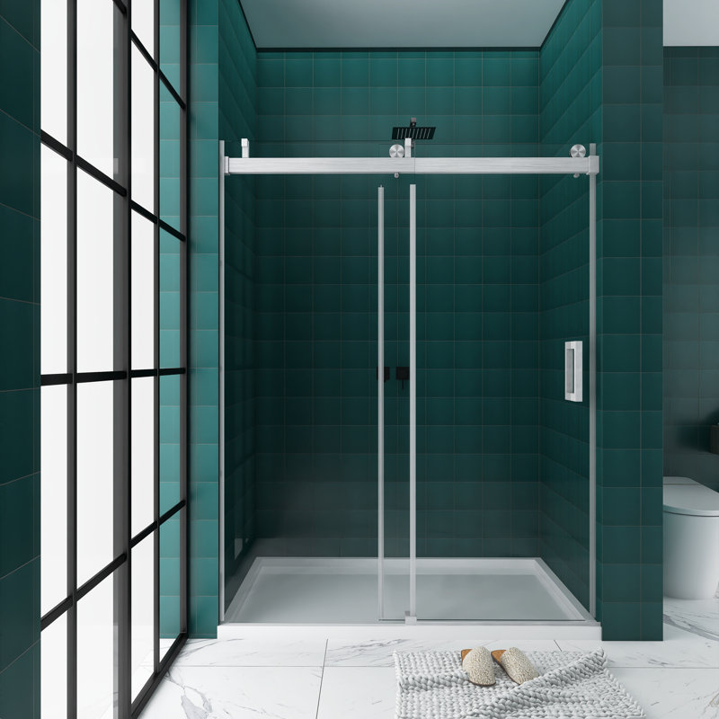 72'' W x 76'' H Brushed Nickel Frameless Sliding Shower Door