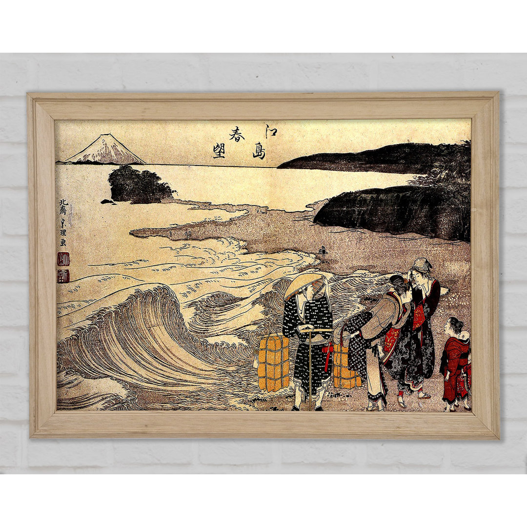 Hokusai Frauen am Strand von Enoshima Gerahmter Druck