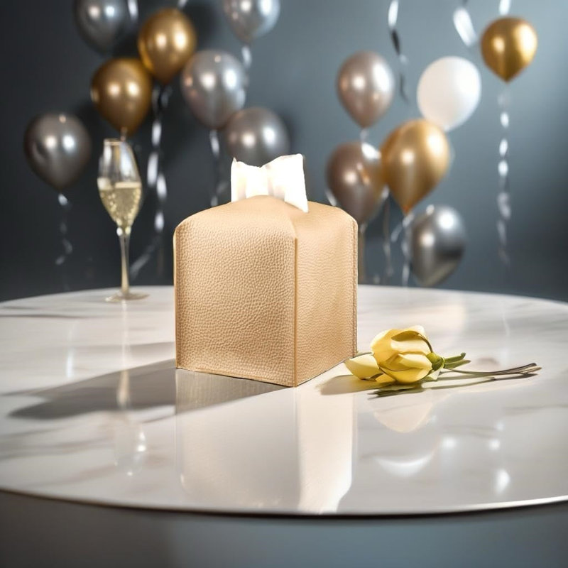 Couvercle de boîte à mouchoirs en cuir de polyuréthane pour une décoration intérieure élégante, Beige