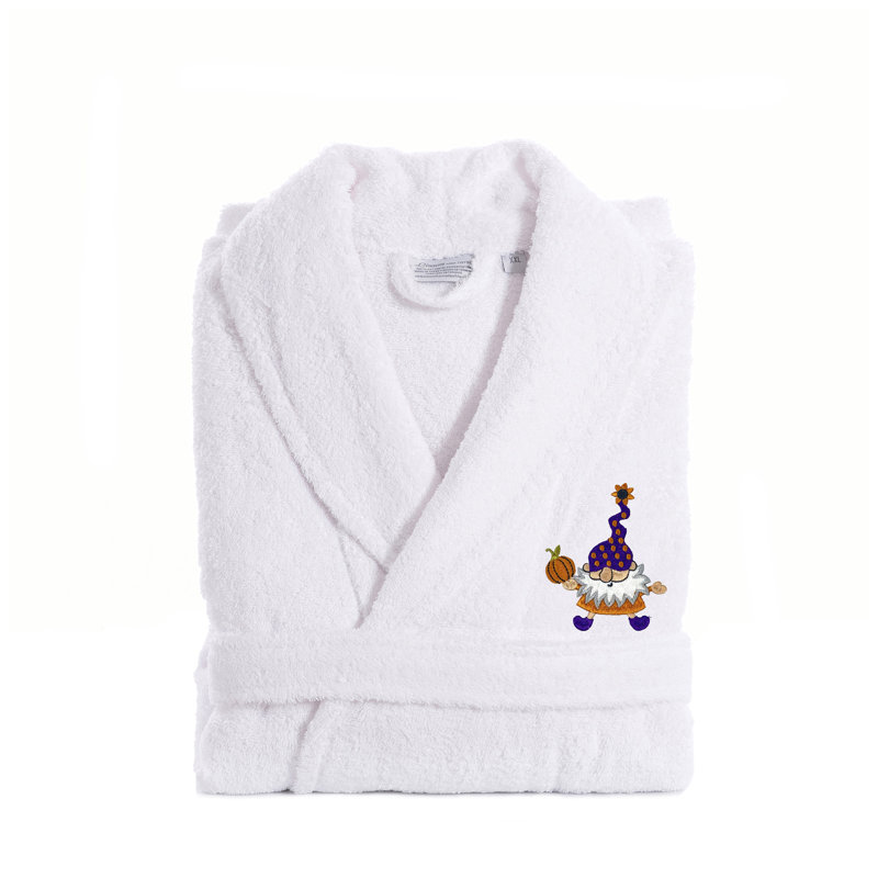Peignoir brodé en coton unisexe The Holiday Aisle® 100% turc - Gnomes d'Halloween, S / M, Blanc / Blanc