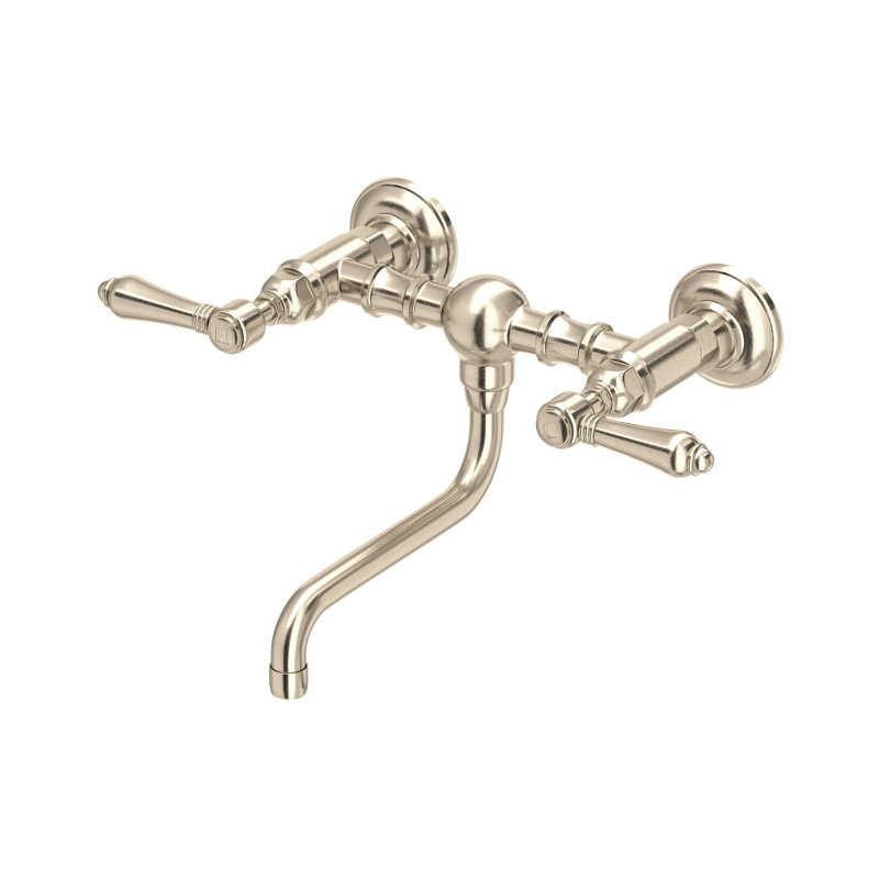 Acqui Wall Mount Bridge Lavatory Faucet, Satin Nickel, Lever Handle