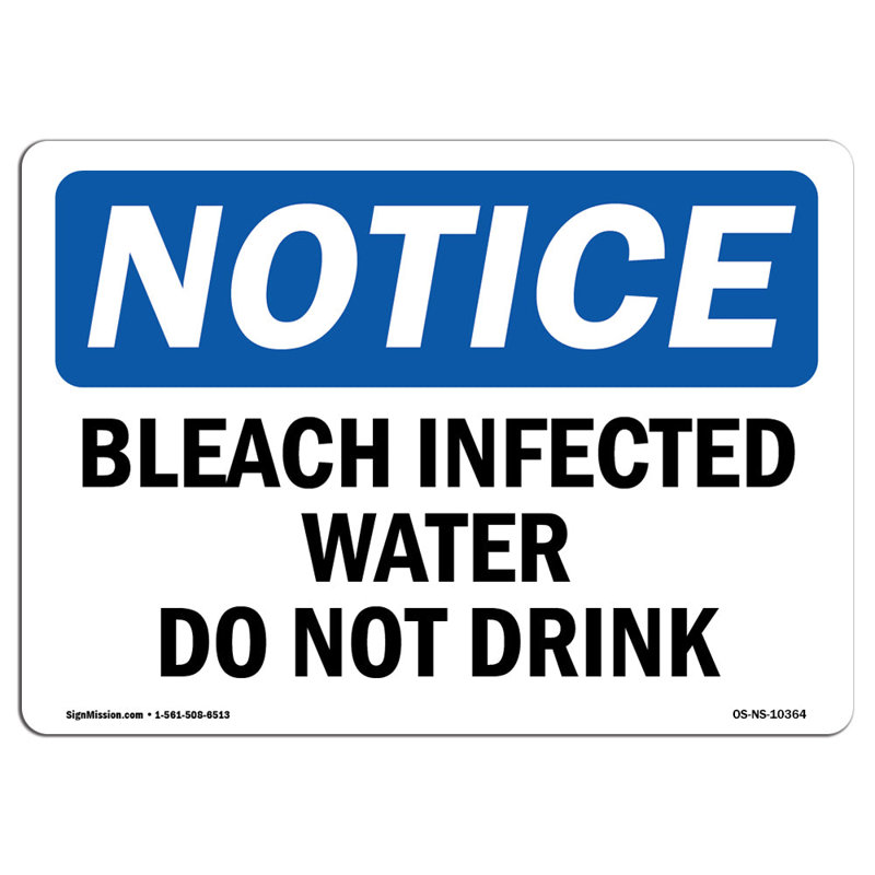 Panneau «Bleach Disinffect Water Do Not Drink»