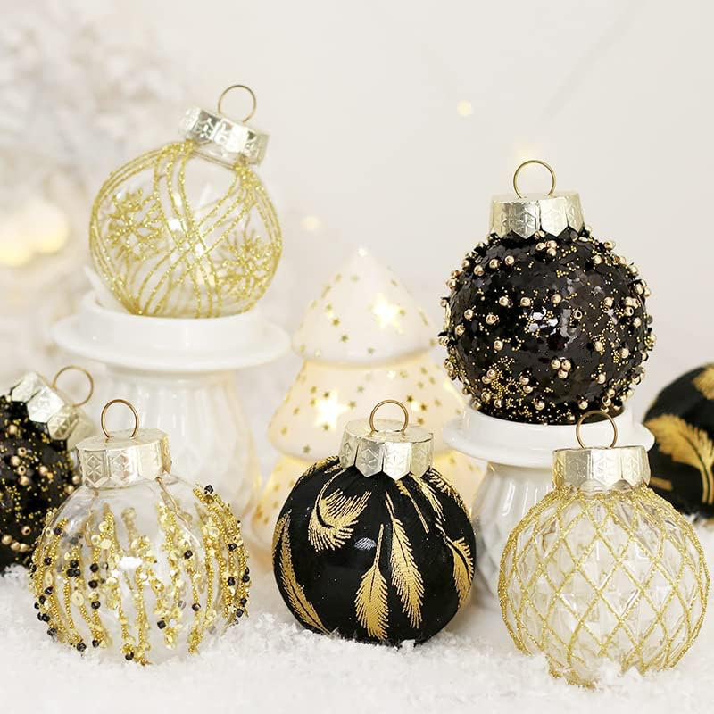 25 pièces de boules de Noël décoratives pour arbre de Noël, noir et or